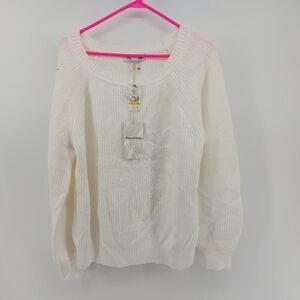 Tommy Bahama Breezy Palm Embroidered White Cotton Sweater Size Medium